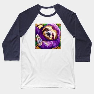 Purple Sloth in Stained Glass Baseball T-Shirt